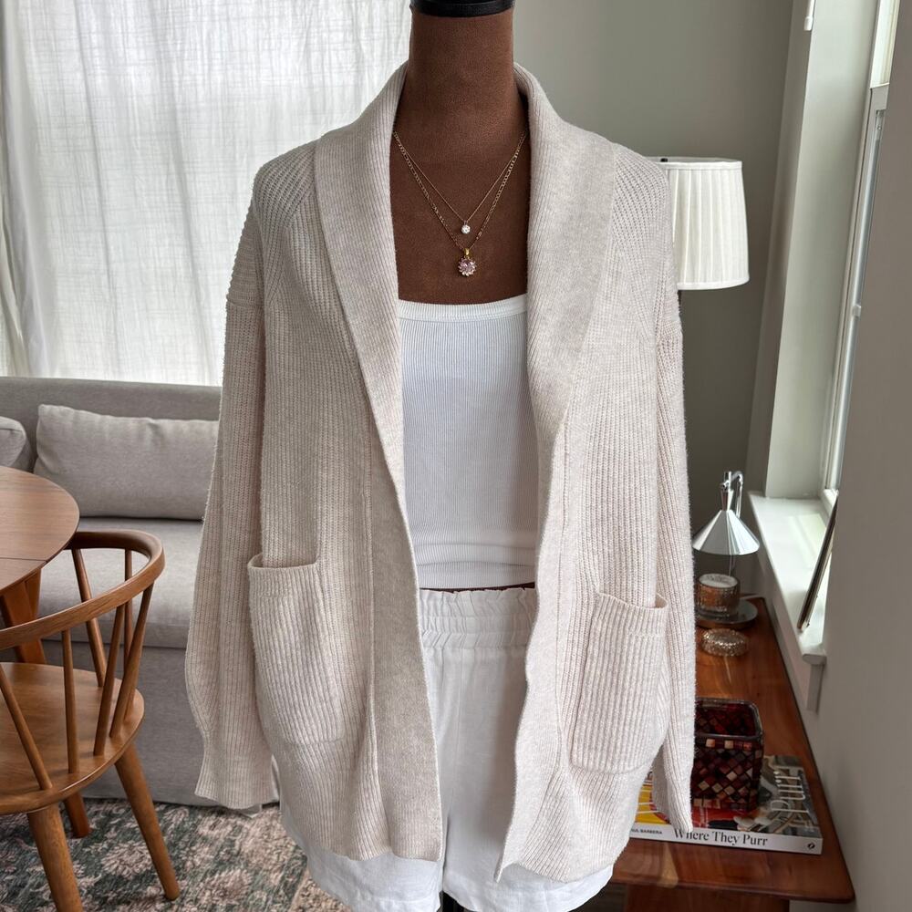 A New Day Target Cream Ribbed Knit Cardigan Long Sleeve Pockets Cotton Small